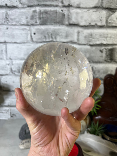 High Quality 2.41 KG Clear Quartz Sphere with wood base