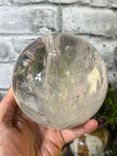 High Quality 2.41 KG Clear Quartz Sphere with wood base