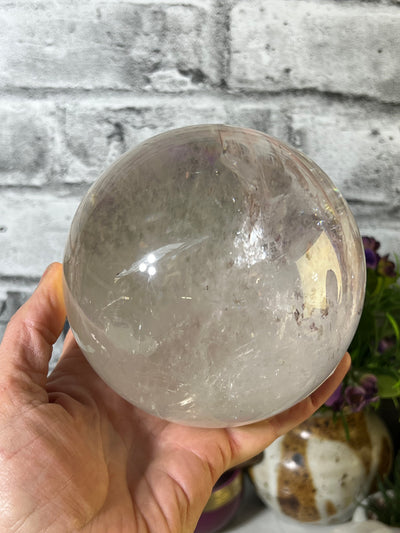 High Quality 2.41 KG Clear Quartz Sphere with wood base