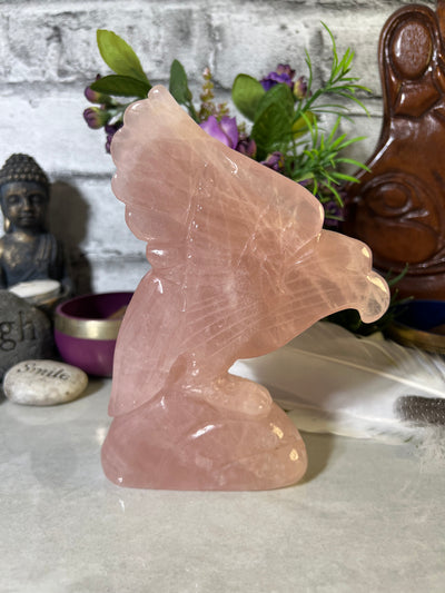 Gorgeous Rose Quartz Eagle Carving