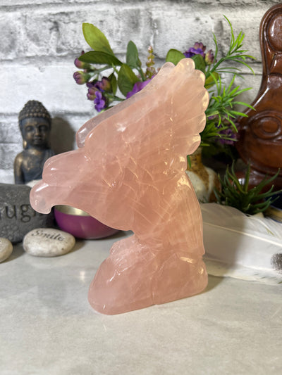 Gorgeous Rose Quartz Eagle Carving