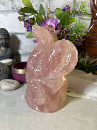 Beautifully Carved Cobra on rock Rose Quartz Carving