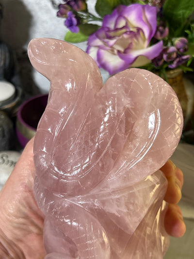 Beautifully Carved Cobra on rock Rose Quartz Carving