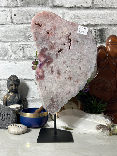 Gorgeous Druzy 1.9 KG Pink Amethyst Slab on stand from Brazil