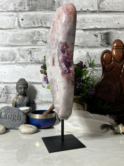 Gorgeous Druzy 1.9 KG Pink Amethyst Slab on stand from Brazil