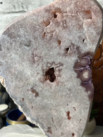 Gorgeous Druzy 1.9 KG Pink Amethyst Slab on stand from Brazil