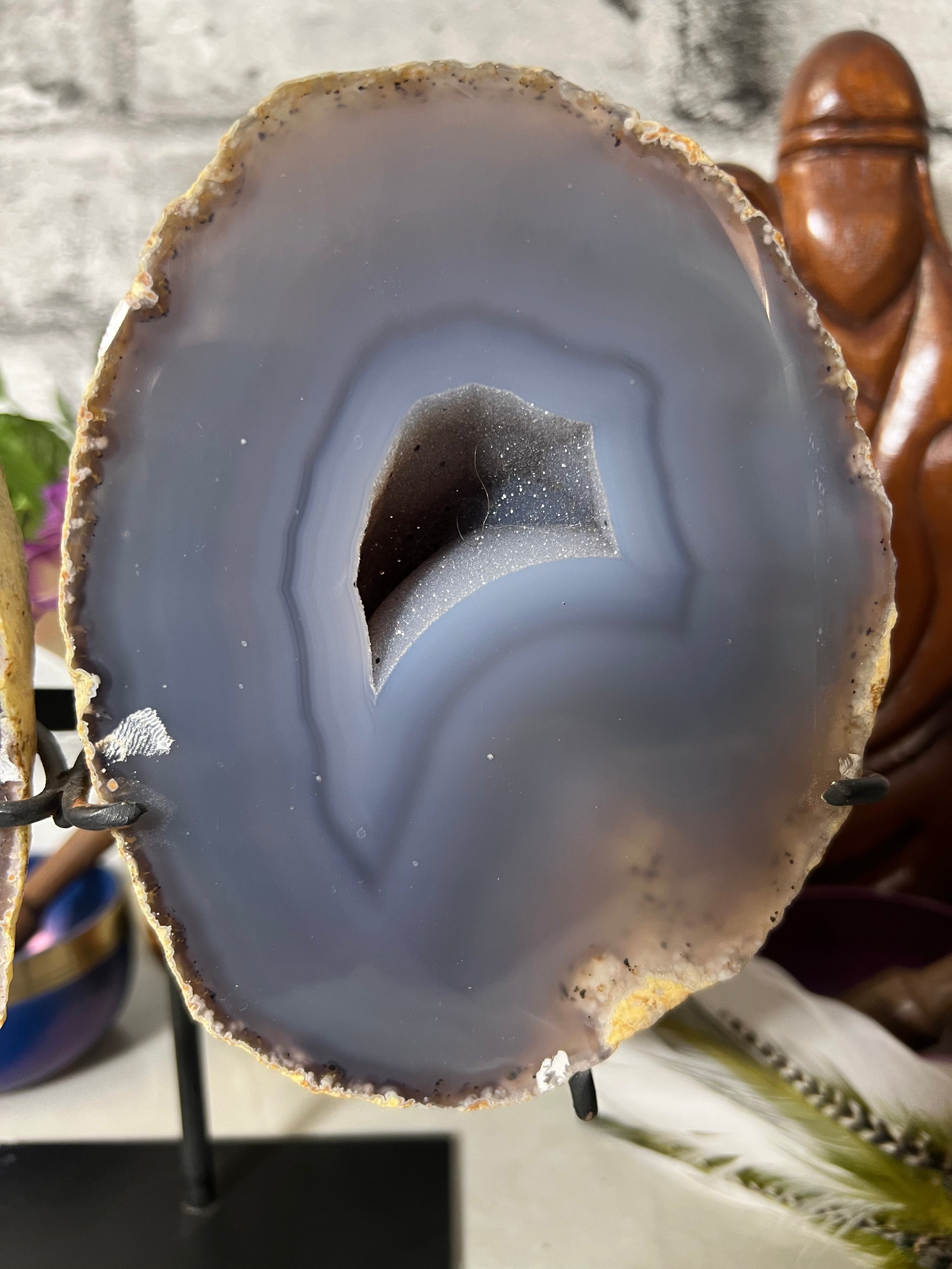 2.92 Kg Beautiful Druzy Agate Geode Halves on stand from Brazil