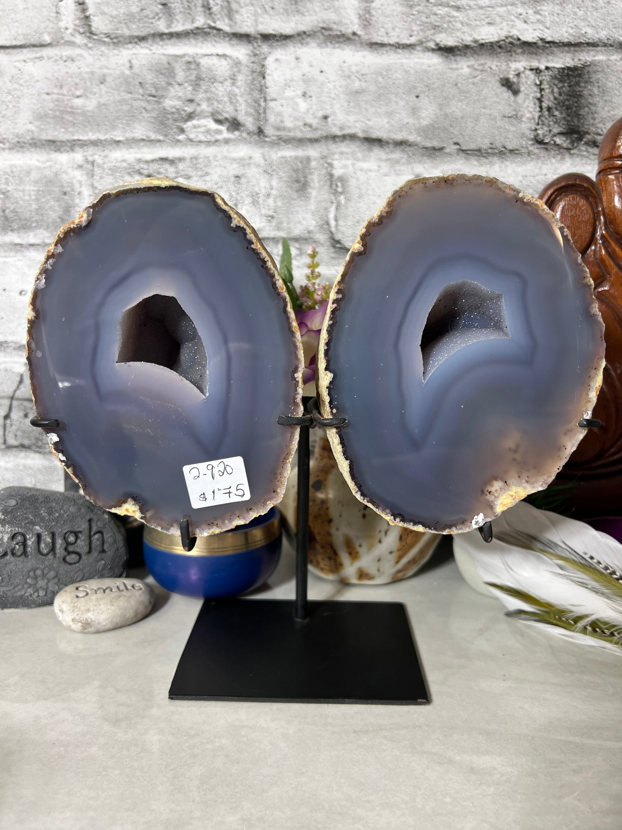 2.92 Kg Beautiful Druzy Agate Geode Halves on stand from Brazil