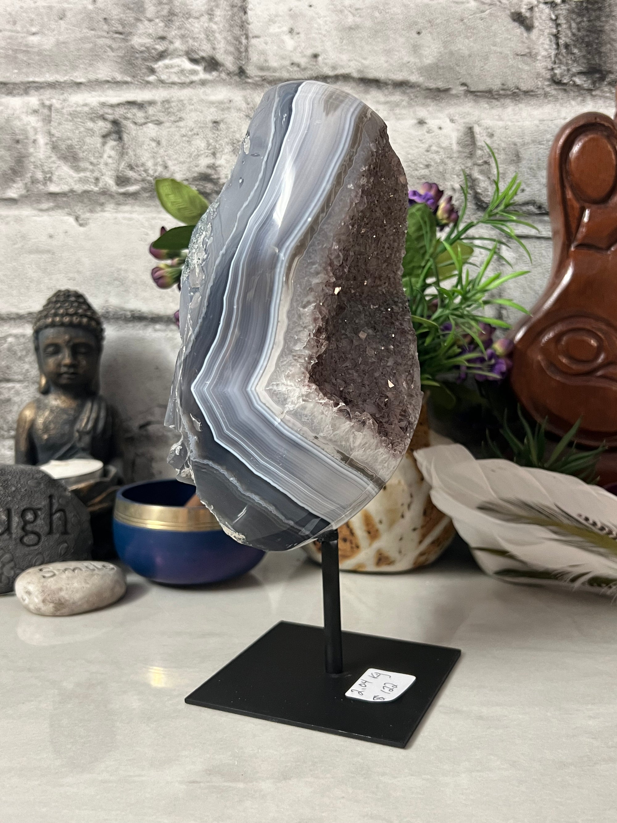 2.04 Kg Beautiful Amethyst Agate Geode on stand