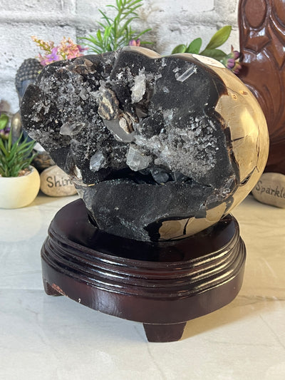 Huge Septarian Heart Carving with Calcite Clusters