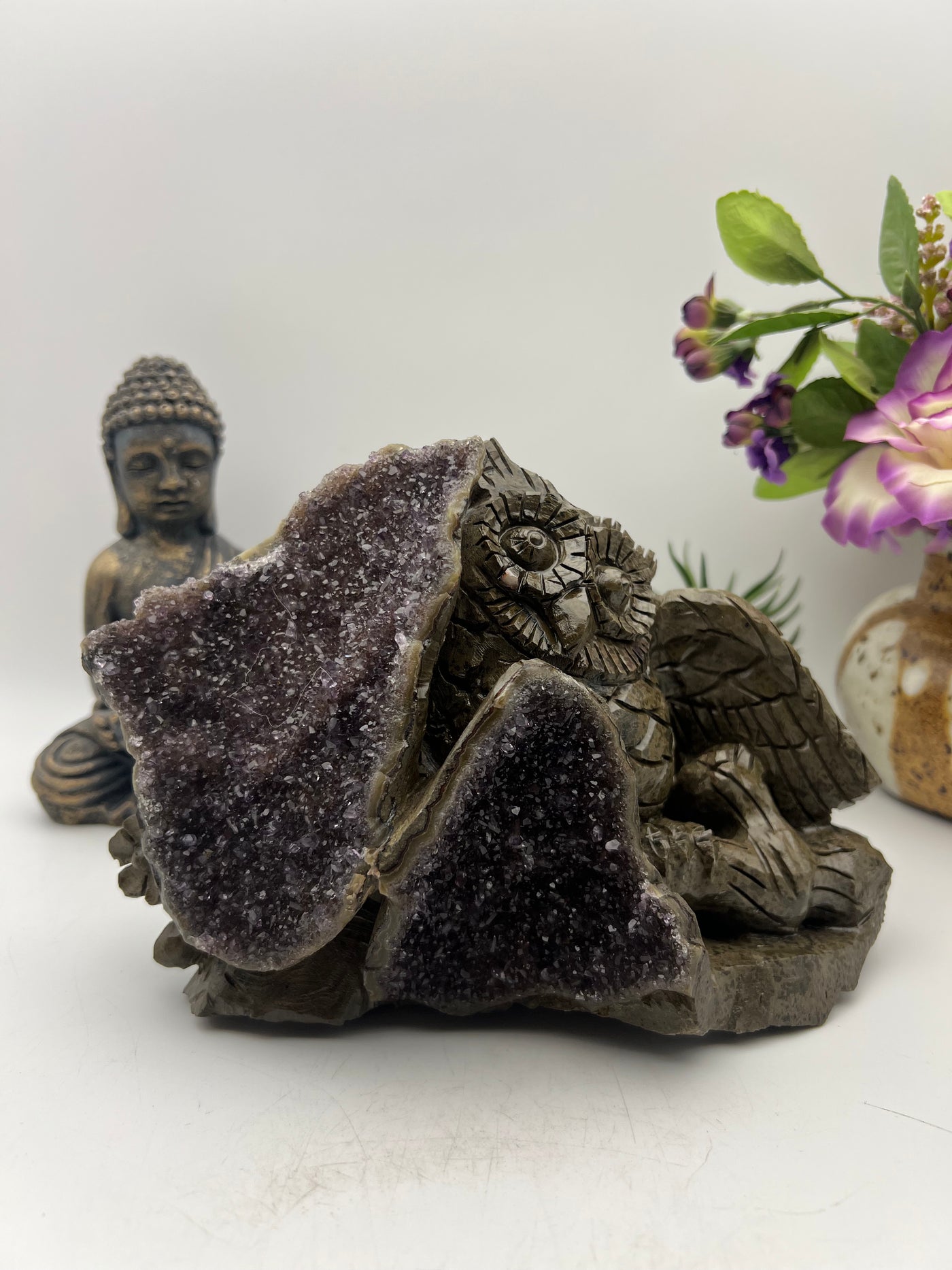 Outstanding Amethyst Cluster Owl Carving!