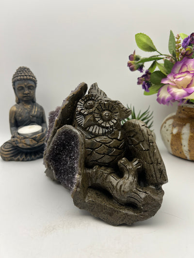 Outstanding Amethyst Cluster Owl Carving!