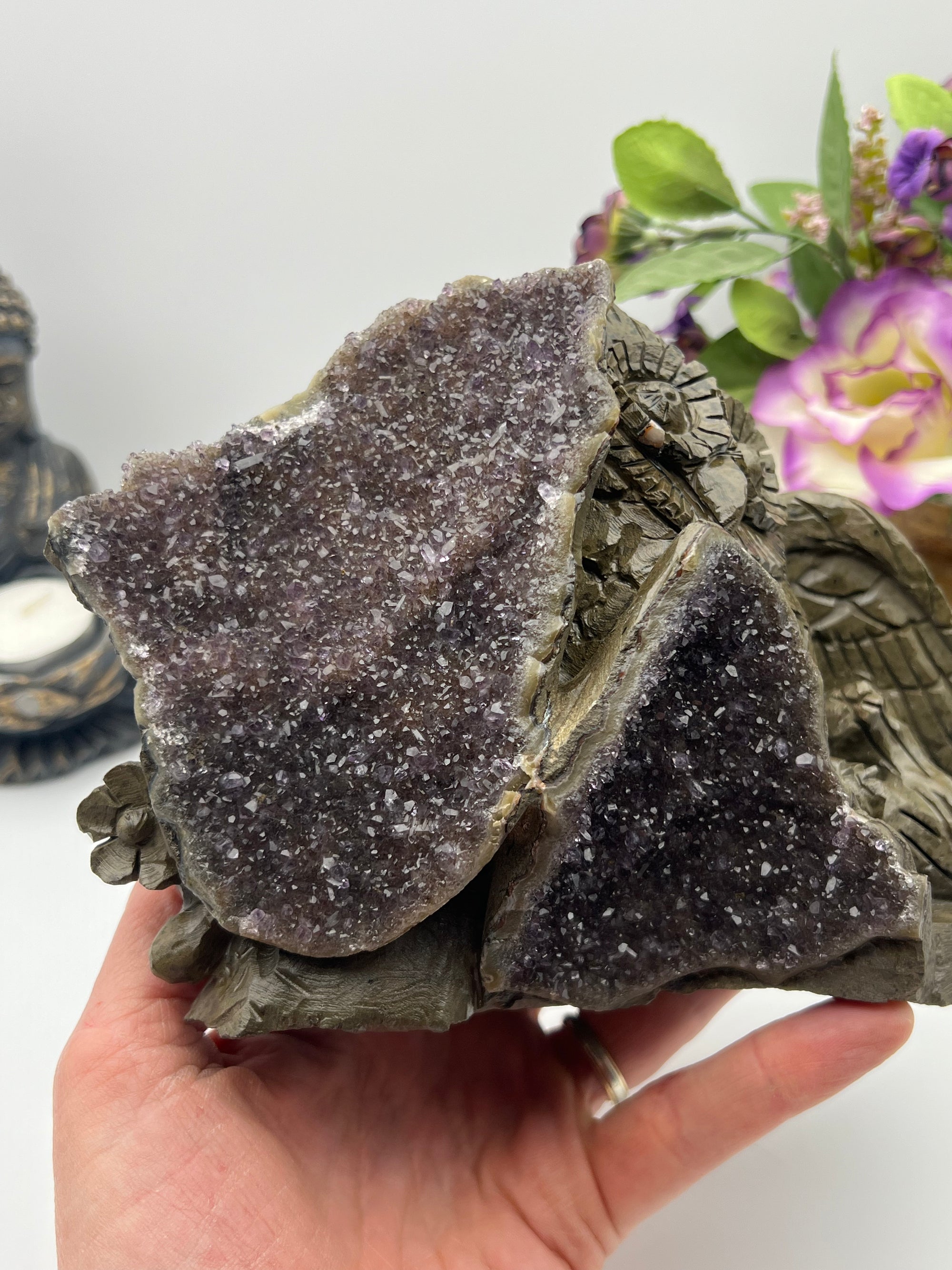 Outstanding Amethyst Cluster Owl Carving!