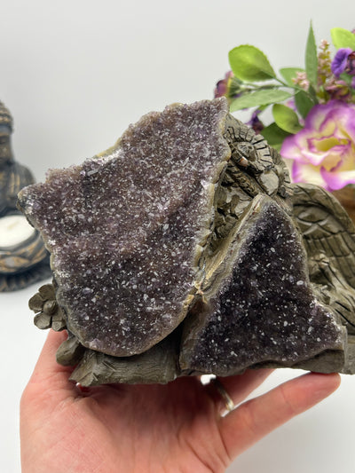 Outstanding Amethyst Cluster Owl Carving!