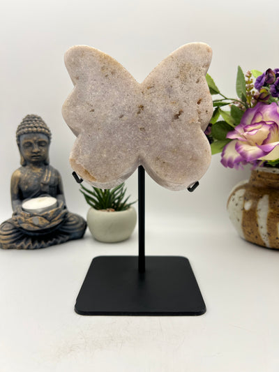 Beautiful Pink Amethyst Butterfly Carving in stand from Brazil