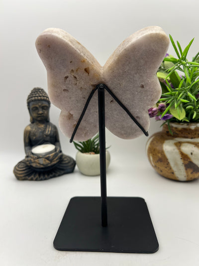 Beautiful Pink Amethyst Butterfly Carving in stand from Brazil
