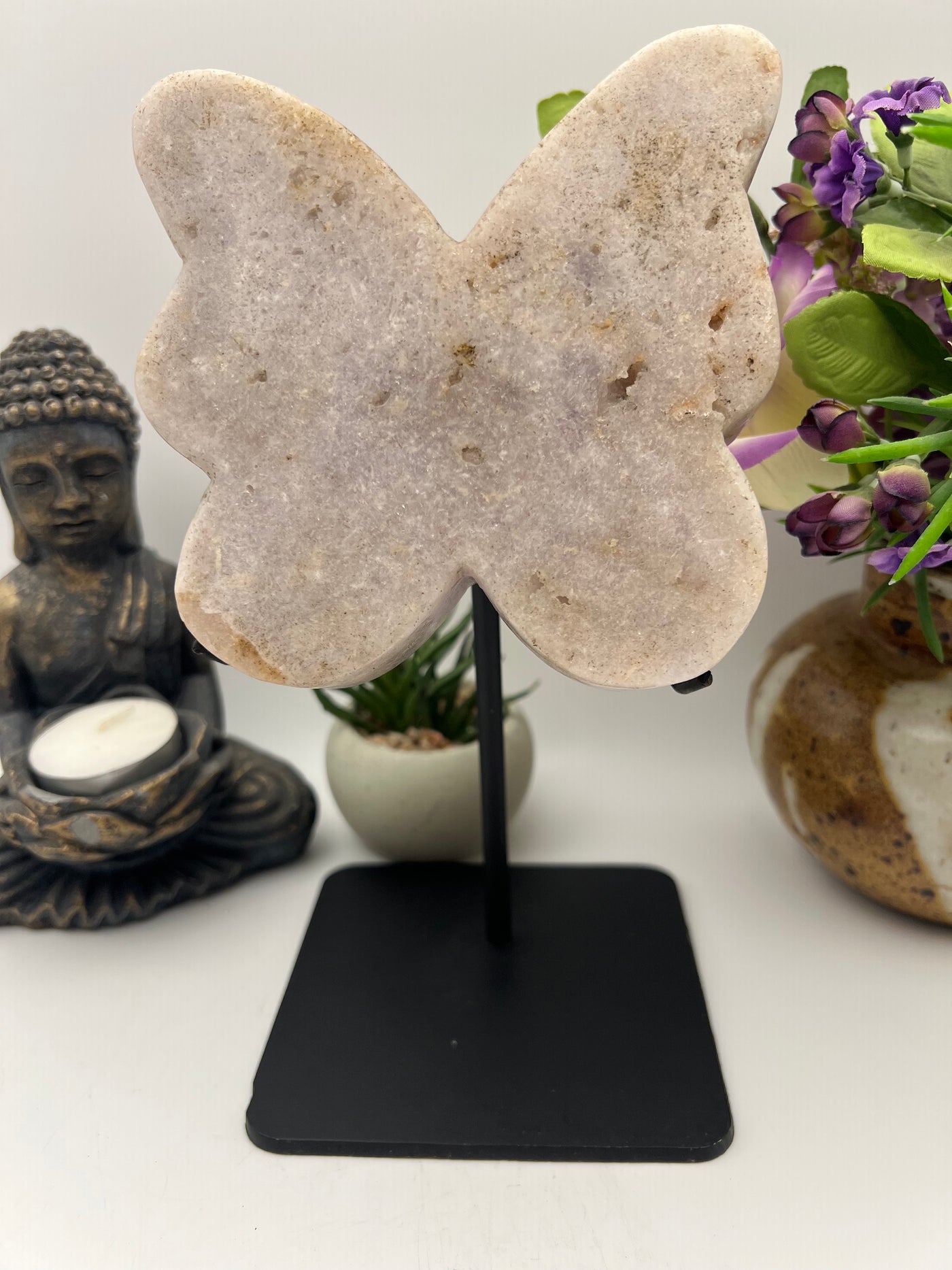 Beautiful Pink Amethyst Butterfly Carving in stand from Brazil