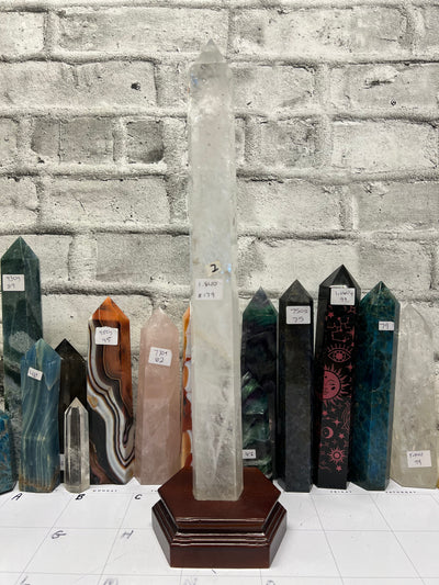 18” tall Clear Quartz Tower in wood base
