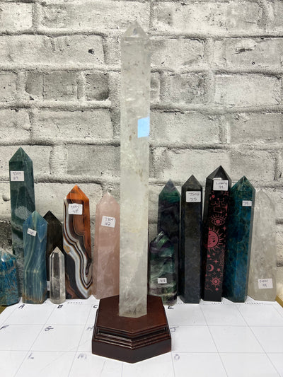 18” tall Clear Quartz Tower in wood base