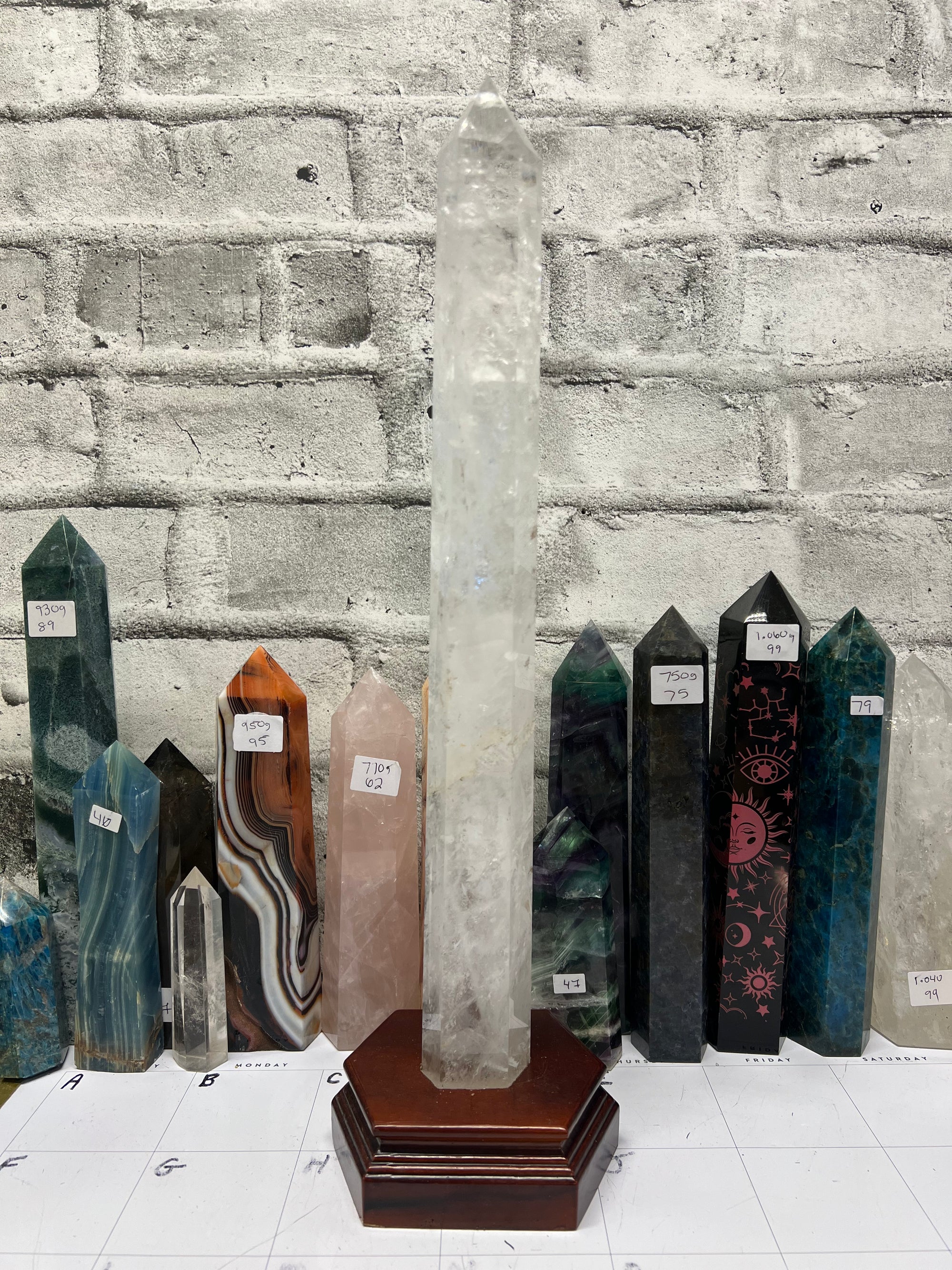 18” tall Clear Quartz Tower in wood base