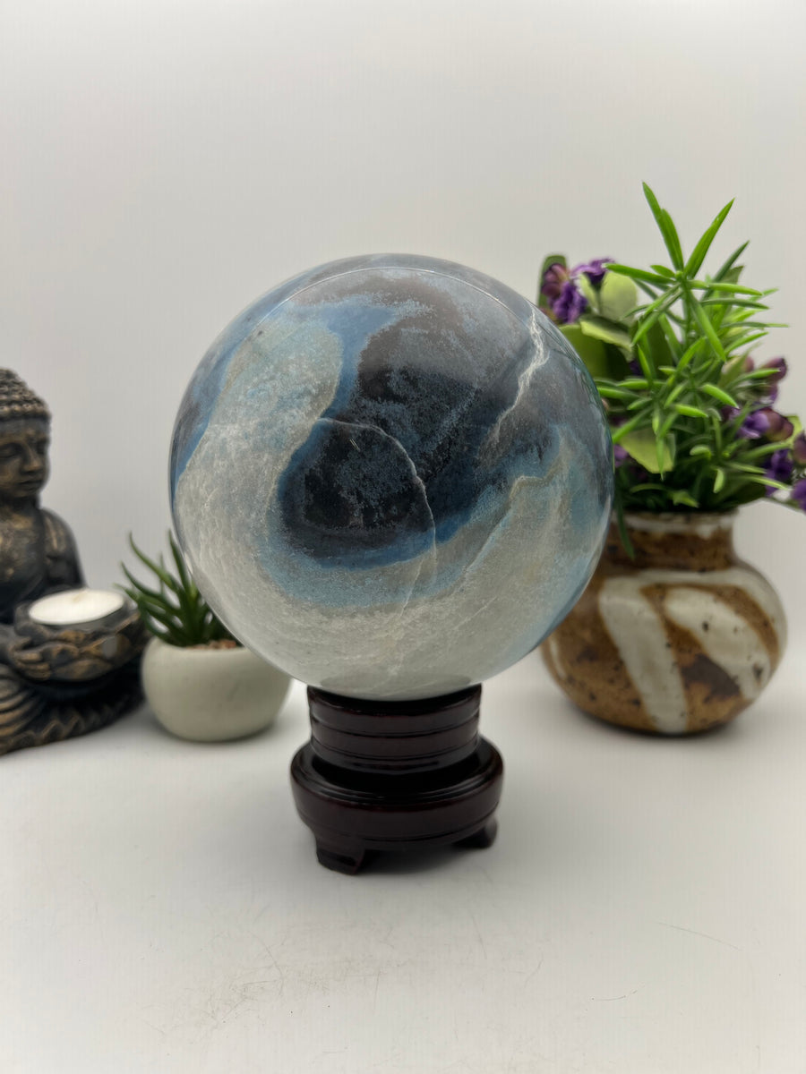 Beautiful Trolite Sphere on wood base
