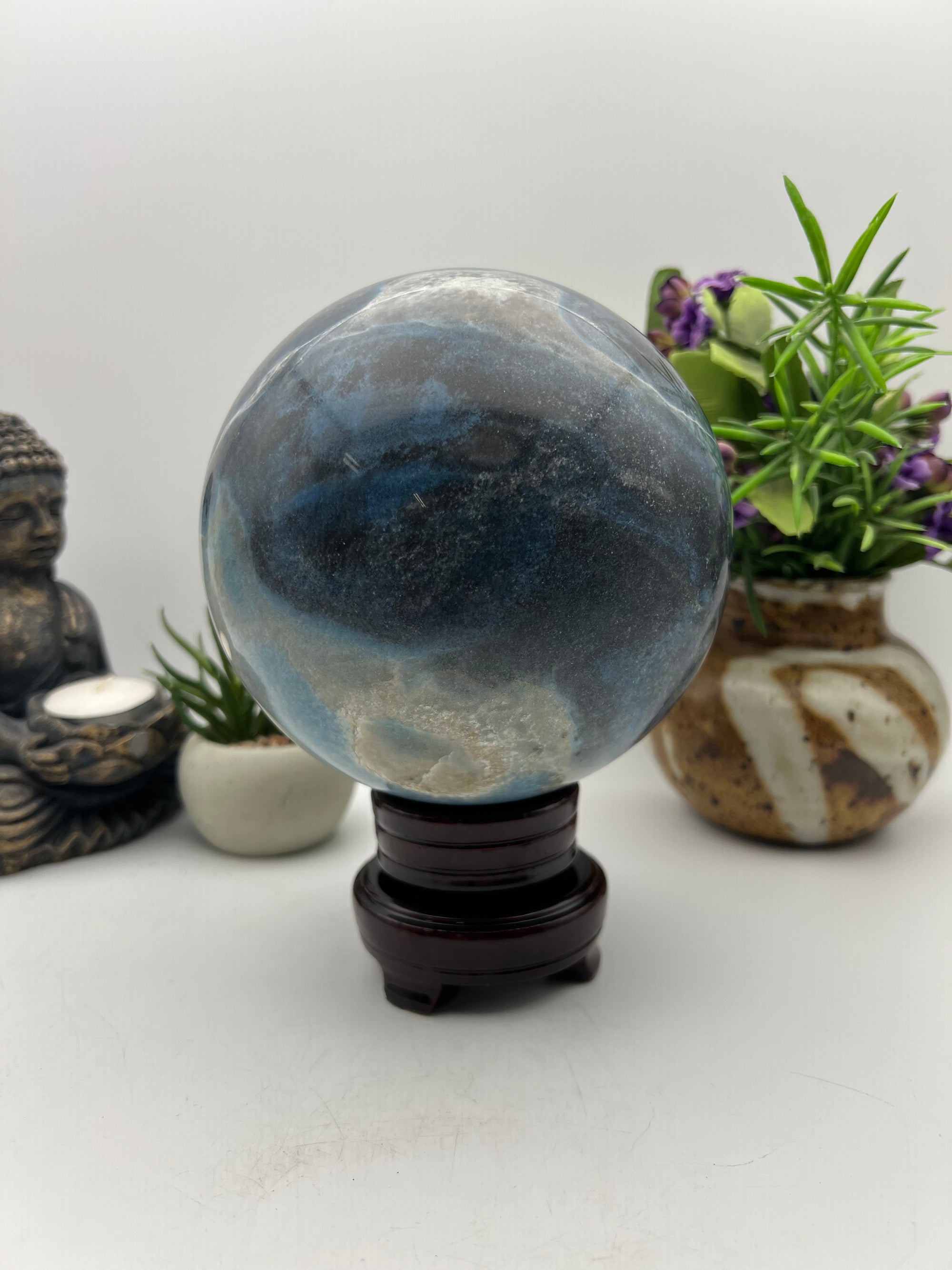 Beautiful Trolite Sphere on wood base