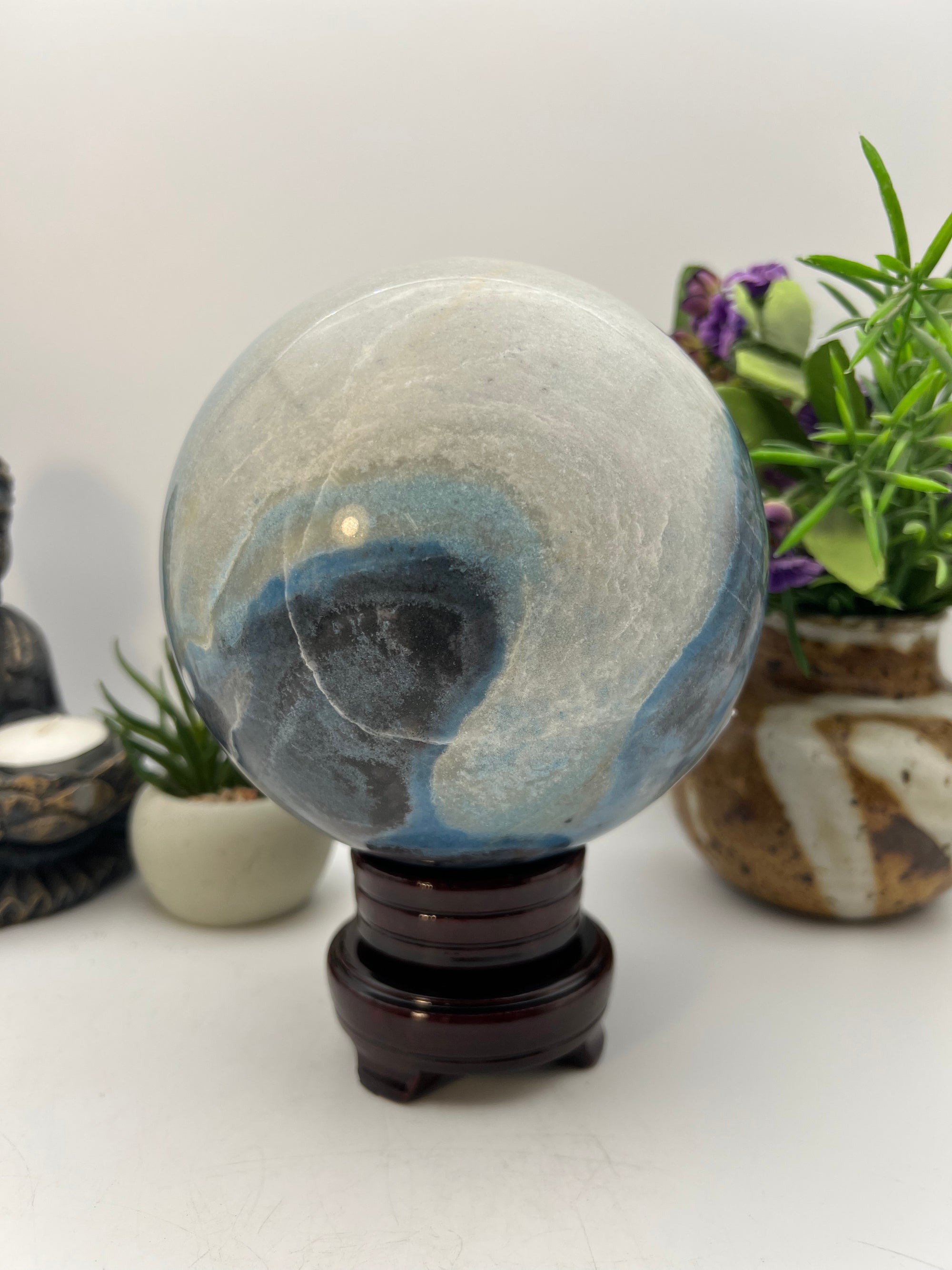 Beautiful Trolite Sphere on wood base