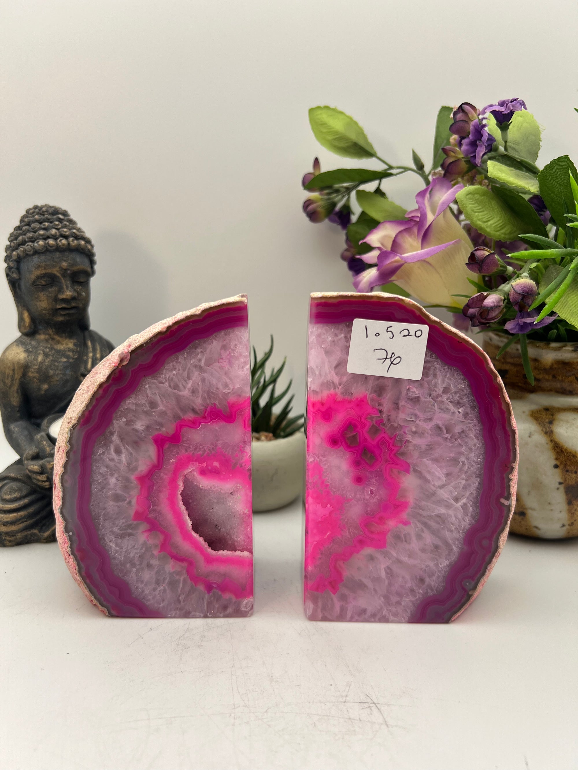 Pretty pink Druzy Agate Bookends from Brazil