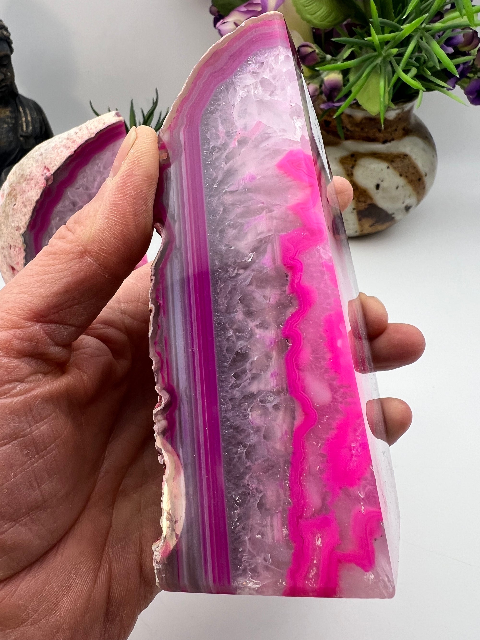Pretty pink Druzy Agate Bookends from Brazil