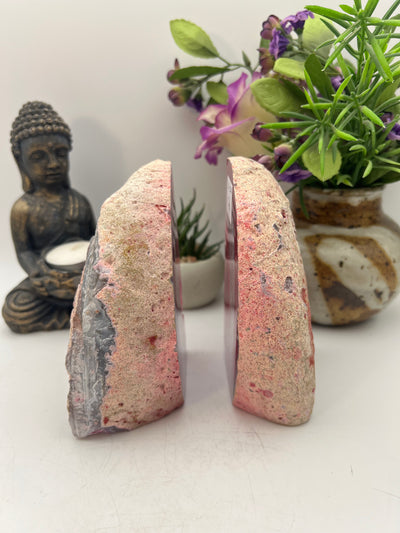 Pretty pink Druzy Agate Bookends from Brazil