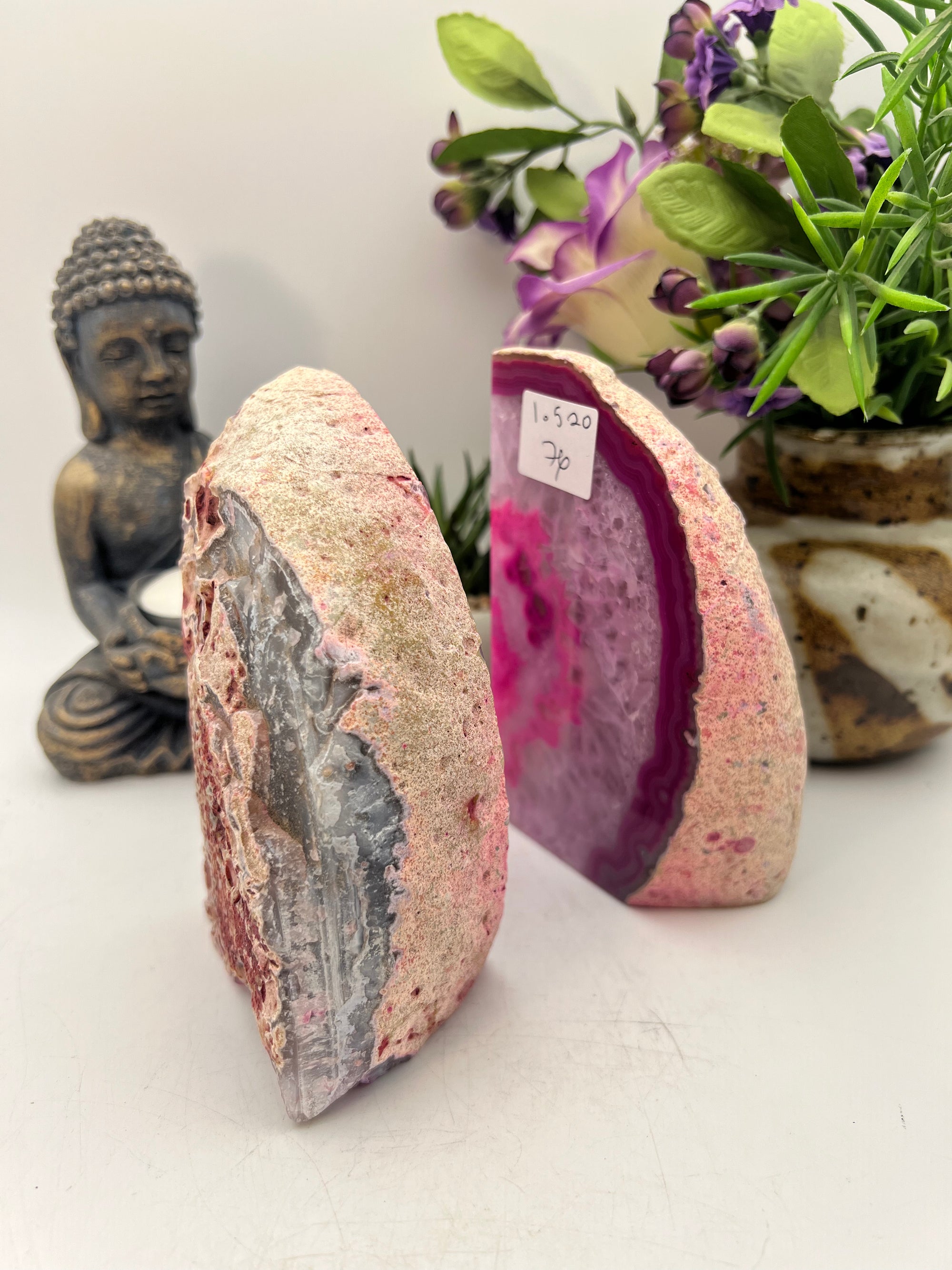 Pretty pink Druzy Agate Bookends from Brazil