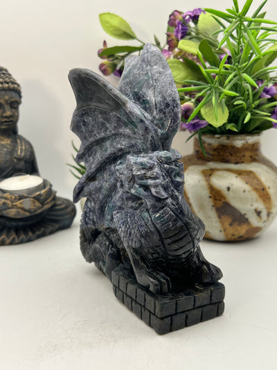 Iolite with Blue Apatite Dragon Carving