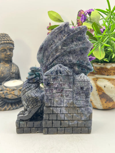 Iolite with Blue Apatite Dragon Carving
