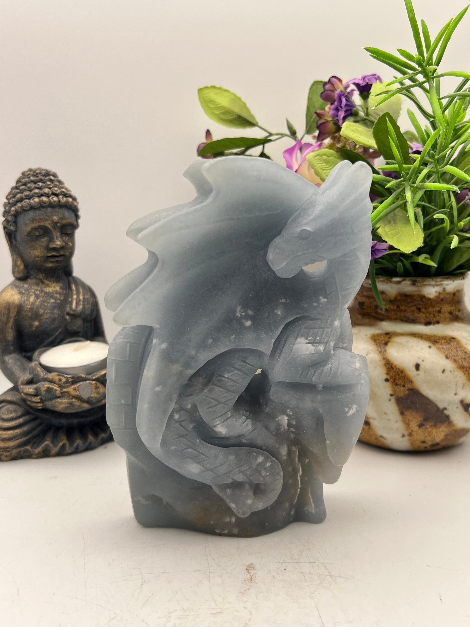 Gorgeous Angelite Dragon Carving