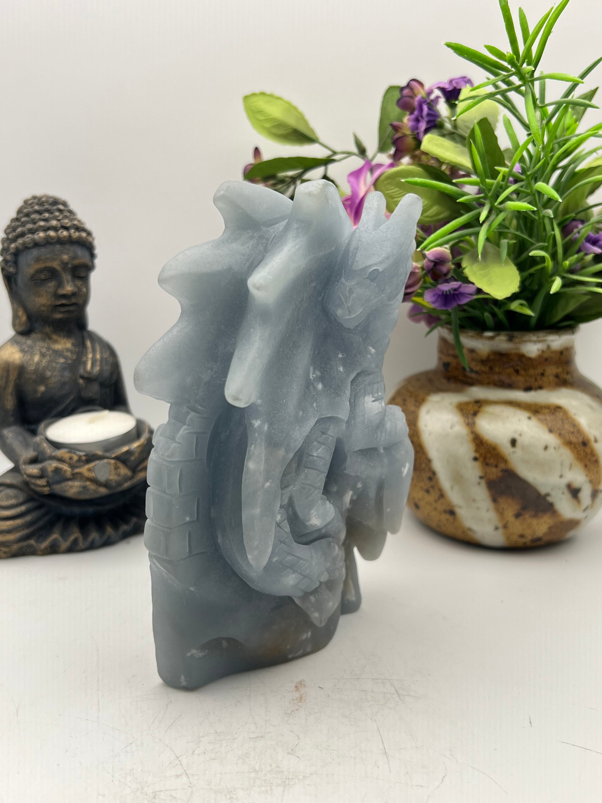 Gorgeous Angelite Dragon Carving