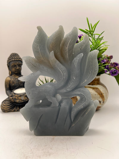 Beautiful Angelite 9 Tail Fox Carving