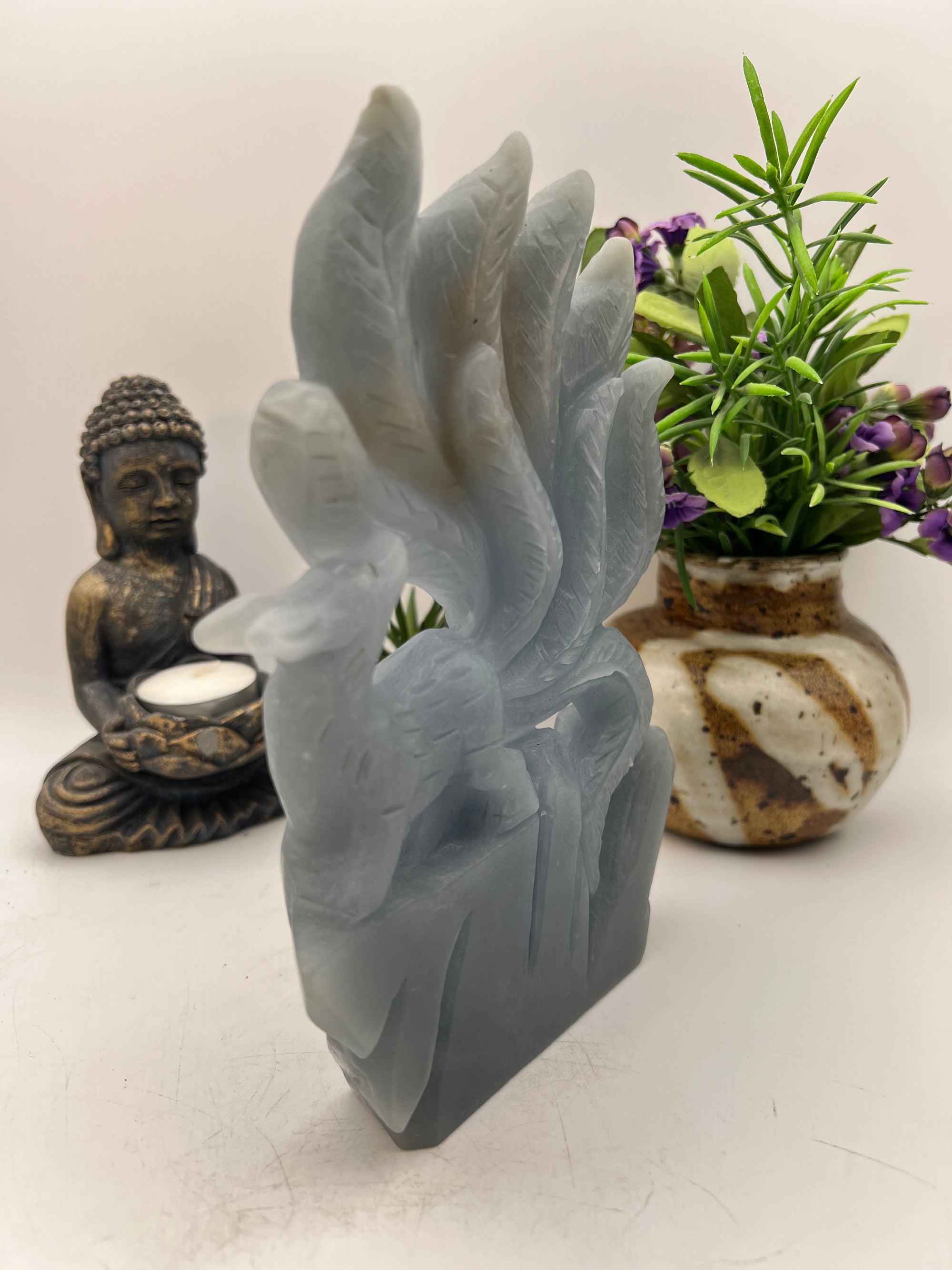 Beautiful Angelite 9 Tail Fox Carving