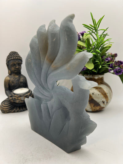 Beautiful Angelite 9 Tail Fox Carving