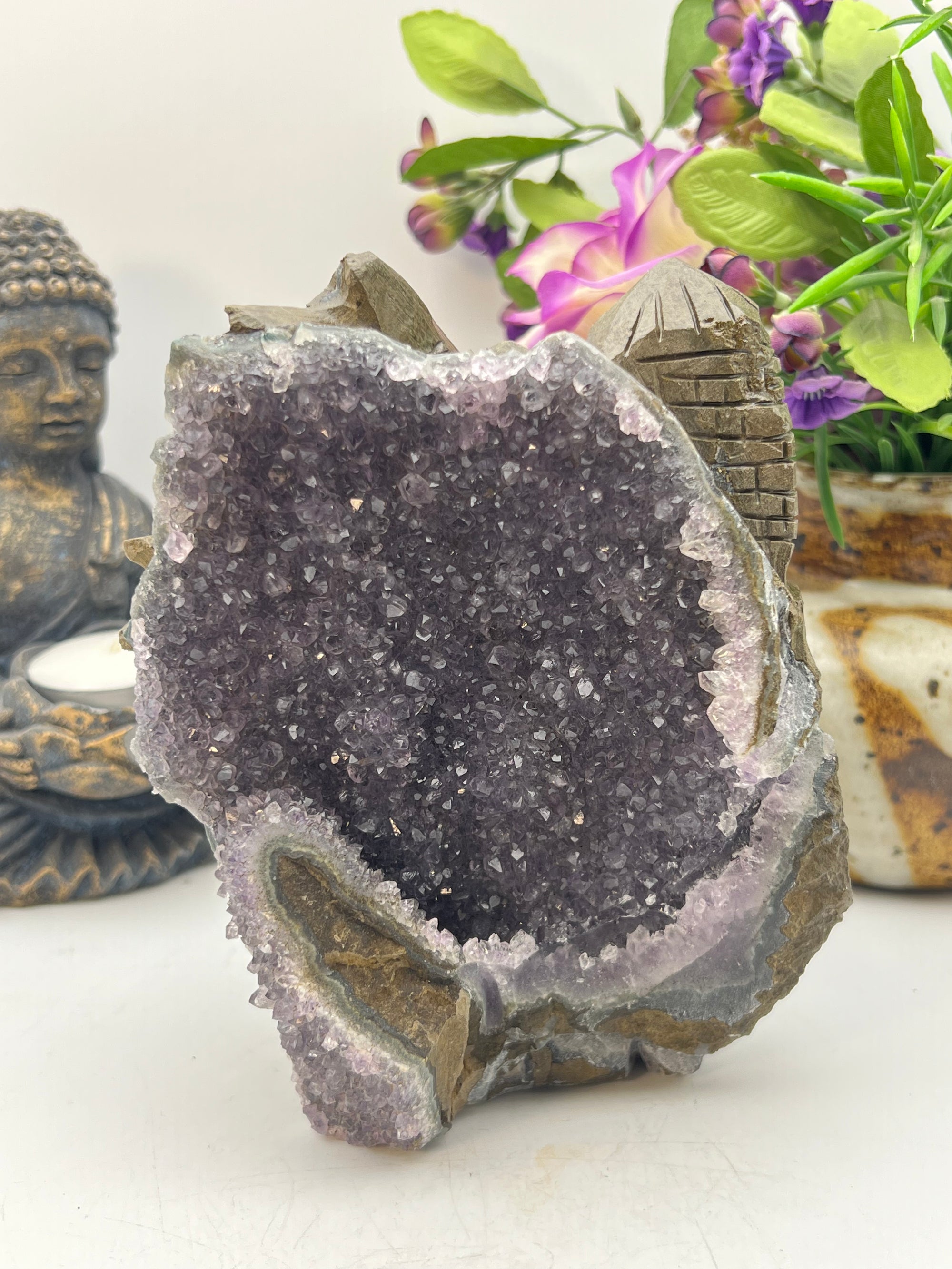 Amethyst Cluster Dragon Carving