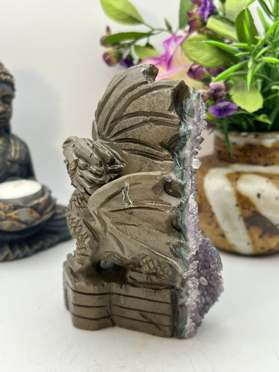 Amethyst Cluster Dragon Carving