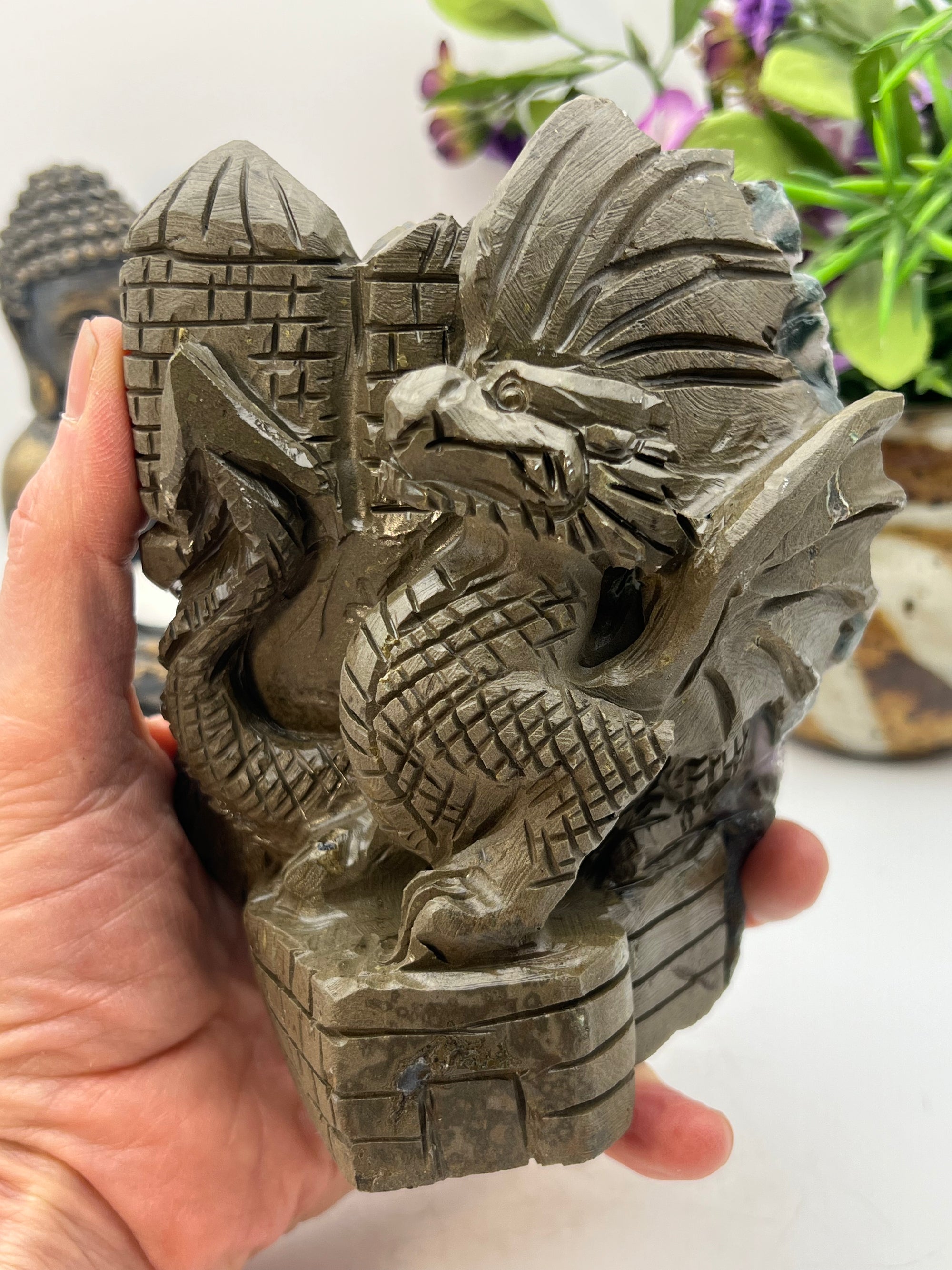 Amethyst Cluster Dragon Carving