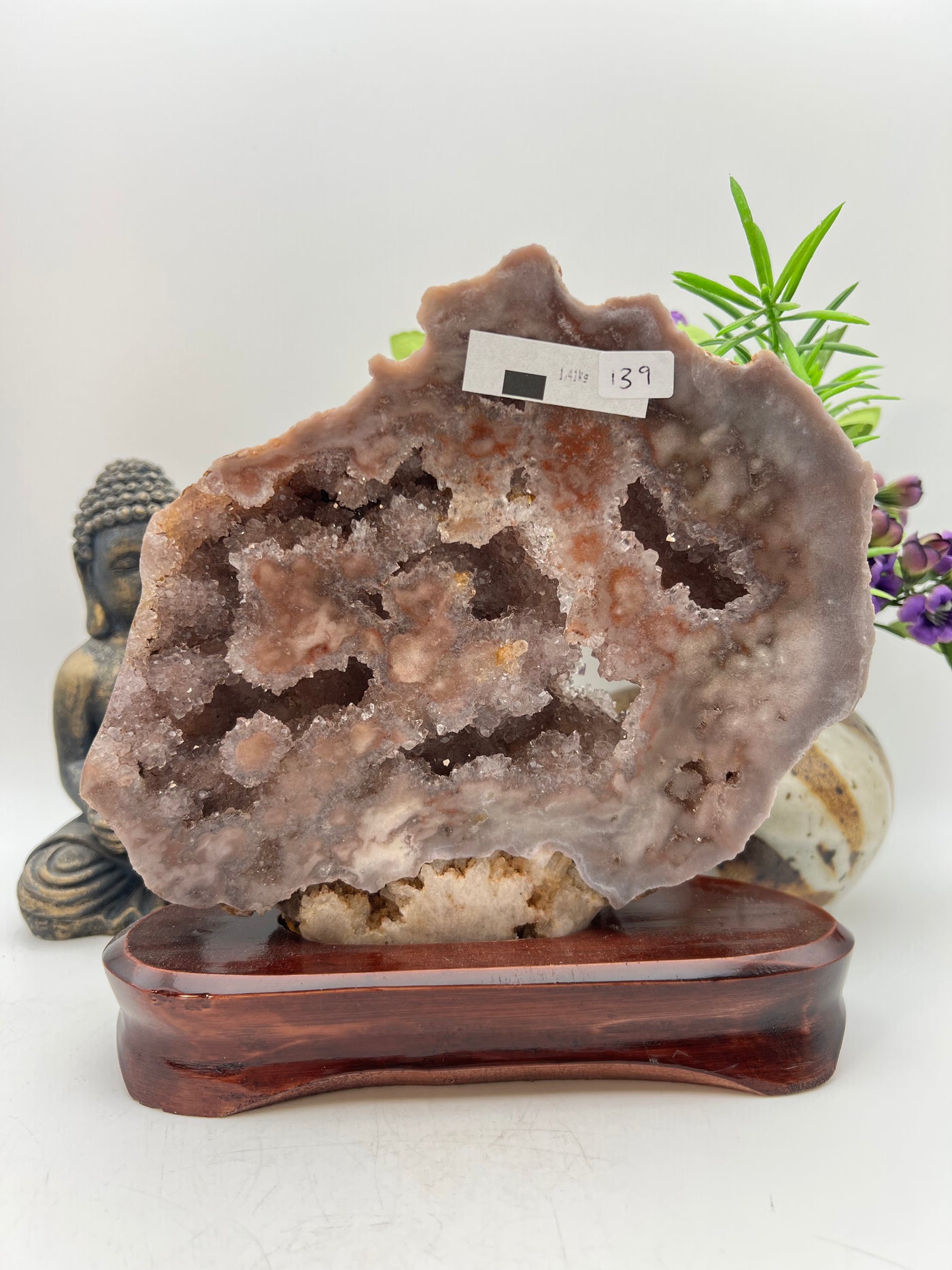 Gorgeous Pink Amethyst Specimen with wood base from Brazil