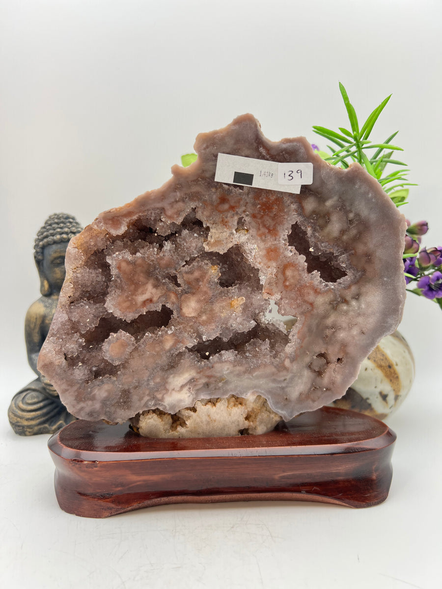 Gorgeous Pink Amethyst Specimen with wood base from Brazil