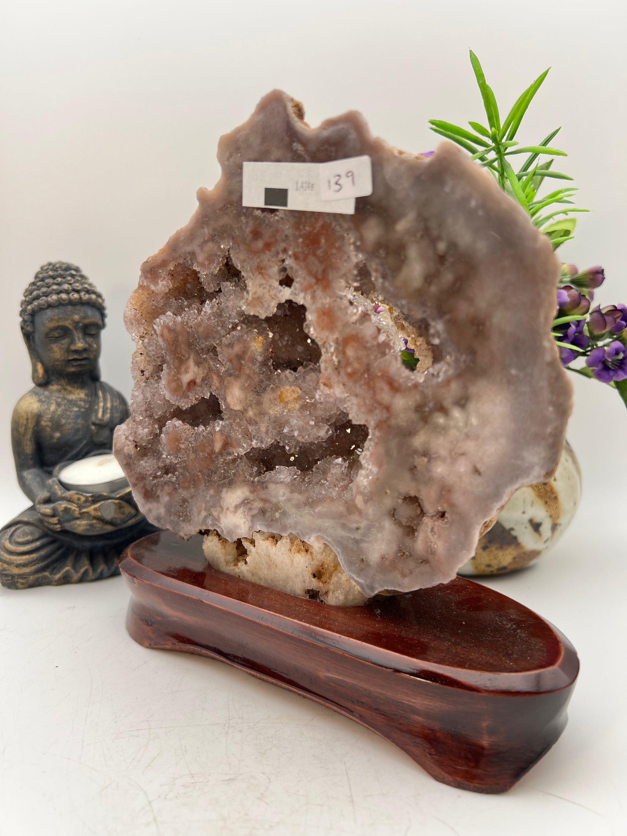 Gorgeous Pink Amethyst Specimen with wood base from Brazil