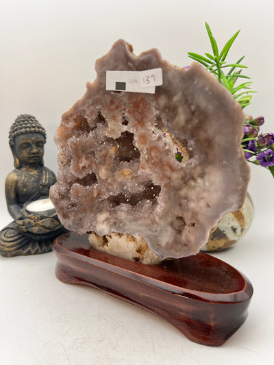 Gorgeous Pink Amethyst Specimen with wood base from Brazil