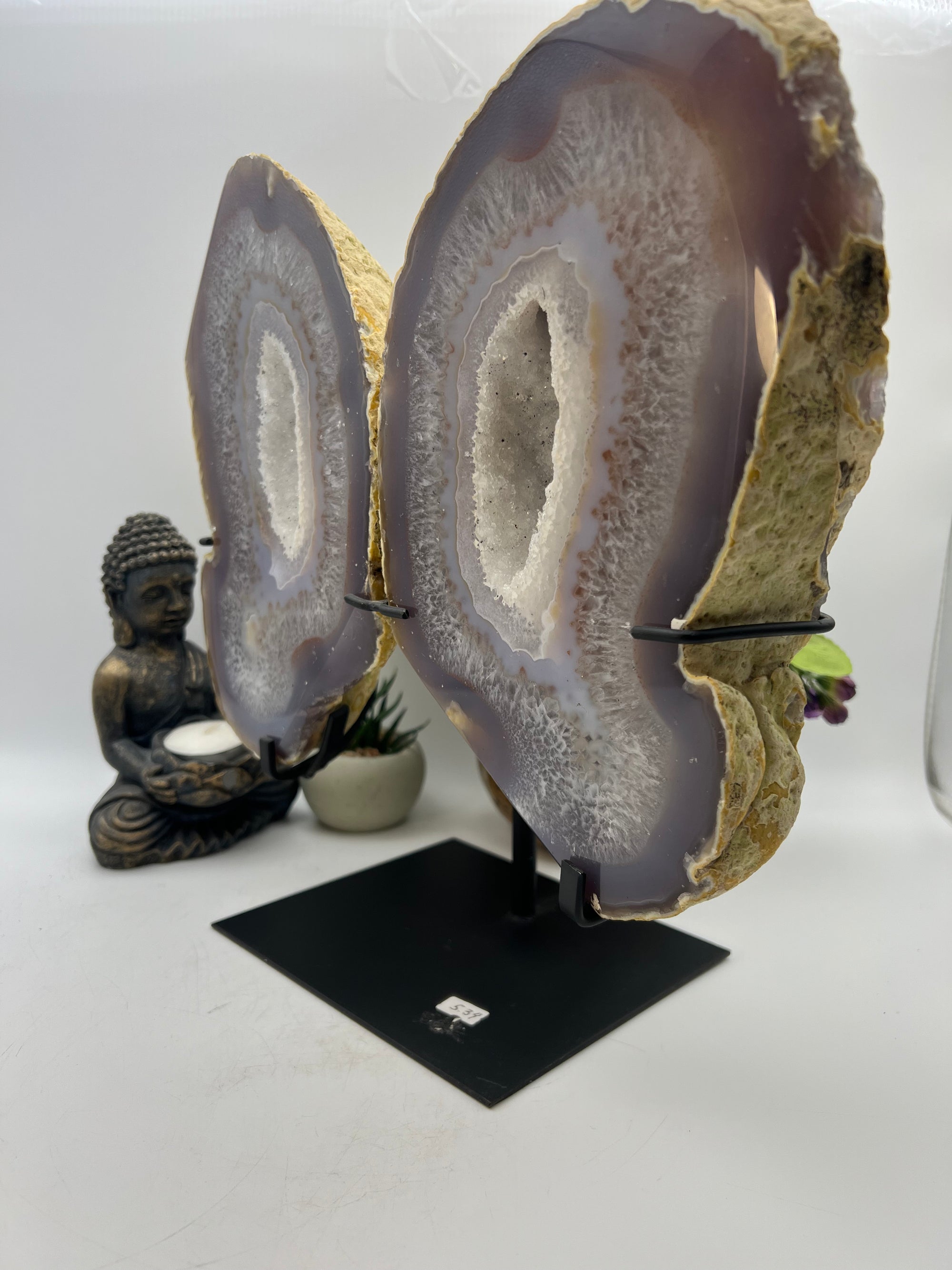 Gorgeous Agate Butterfly Wings Carving with stand