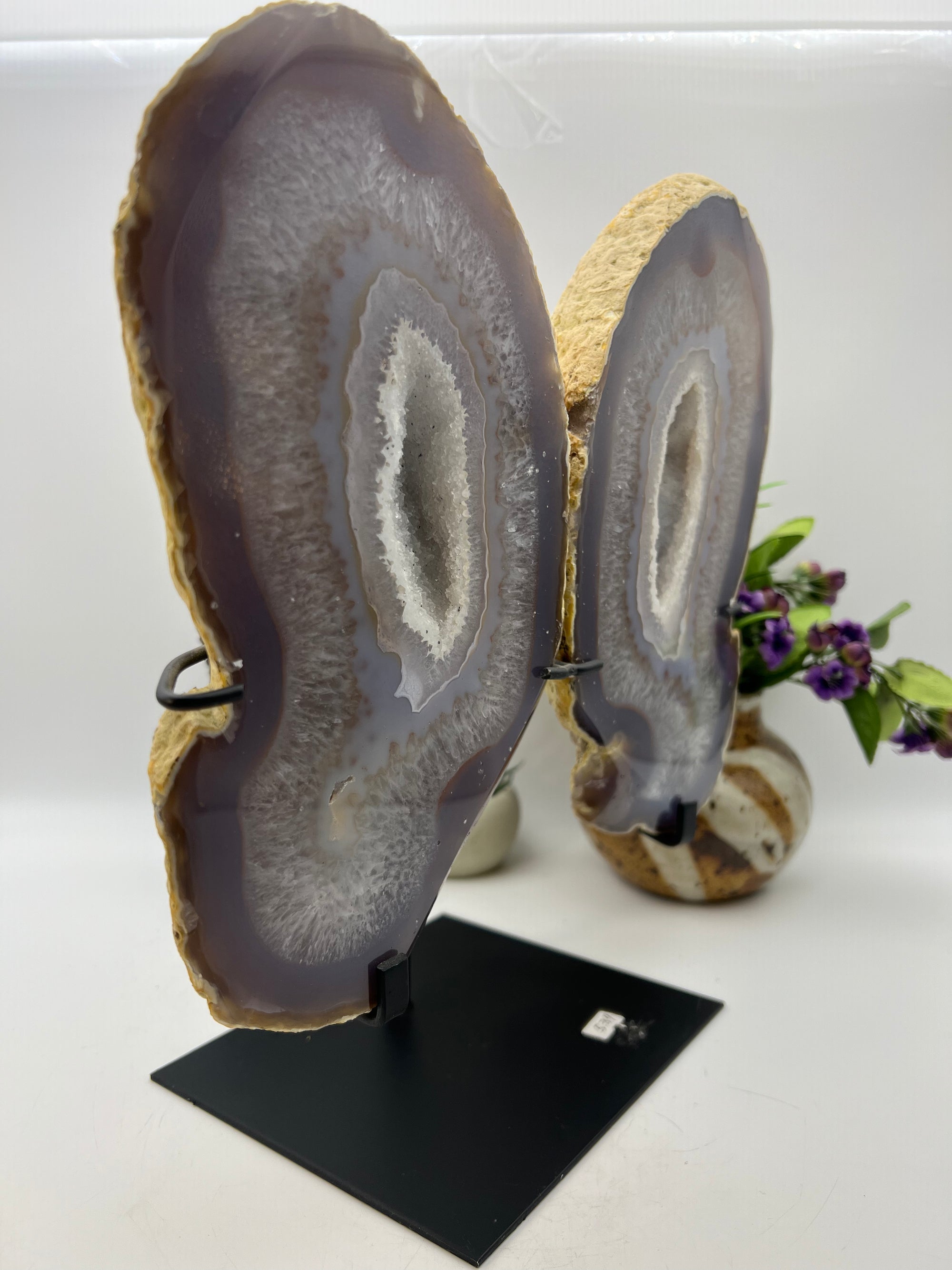 Gorgeous Agate Butterfly Wings Carving with stand