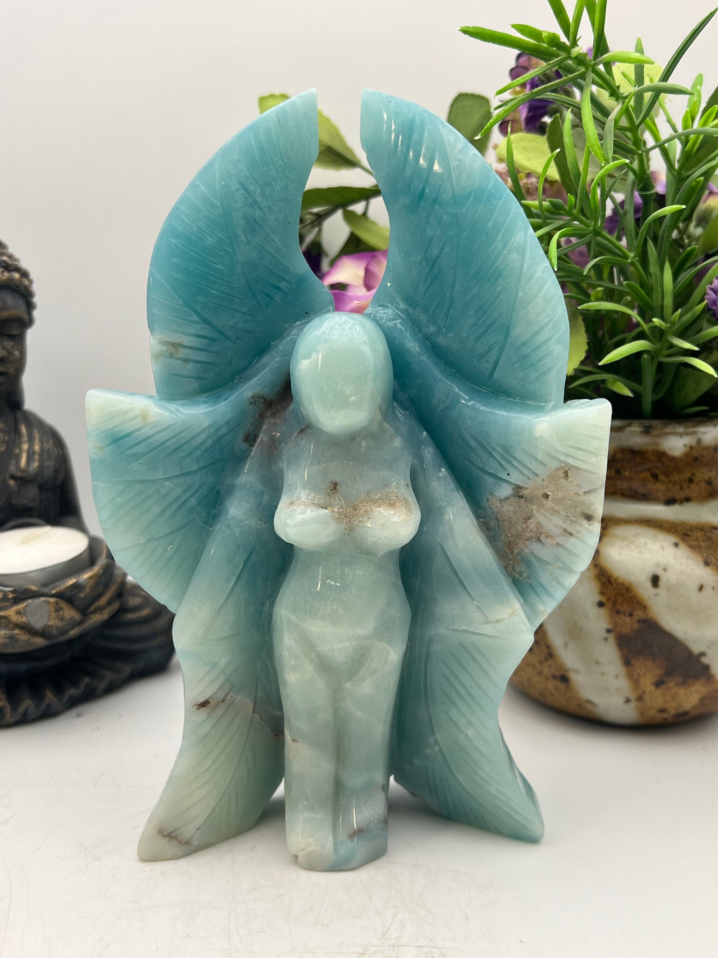 Blues Sky Quartz Angel Carving