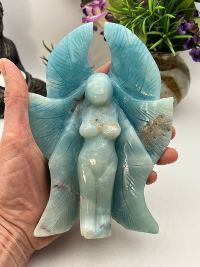 Blues Sky Quartz Angel Carving
