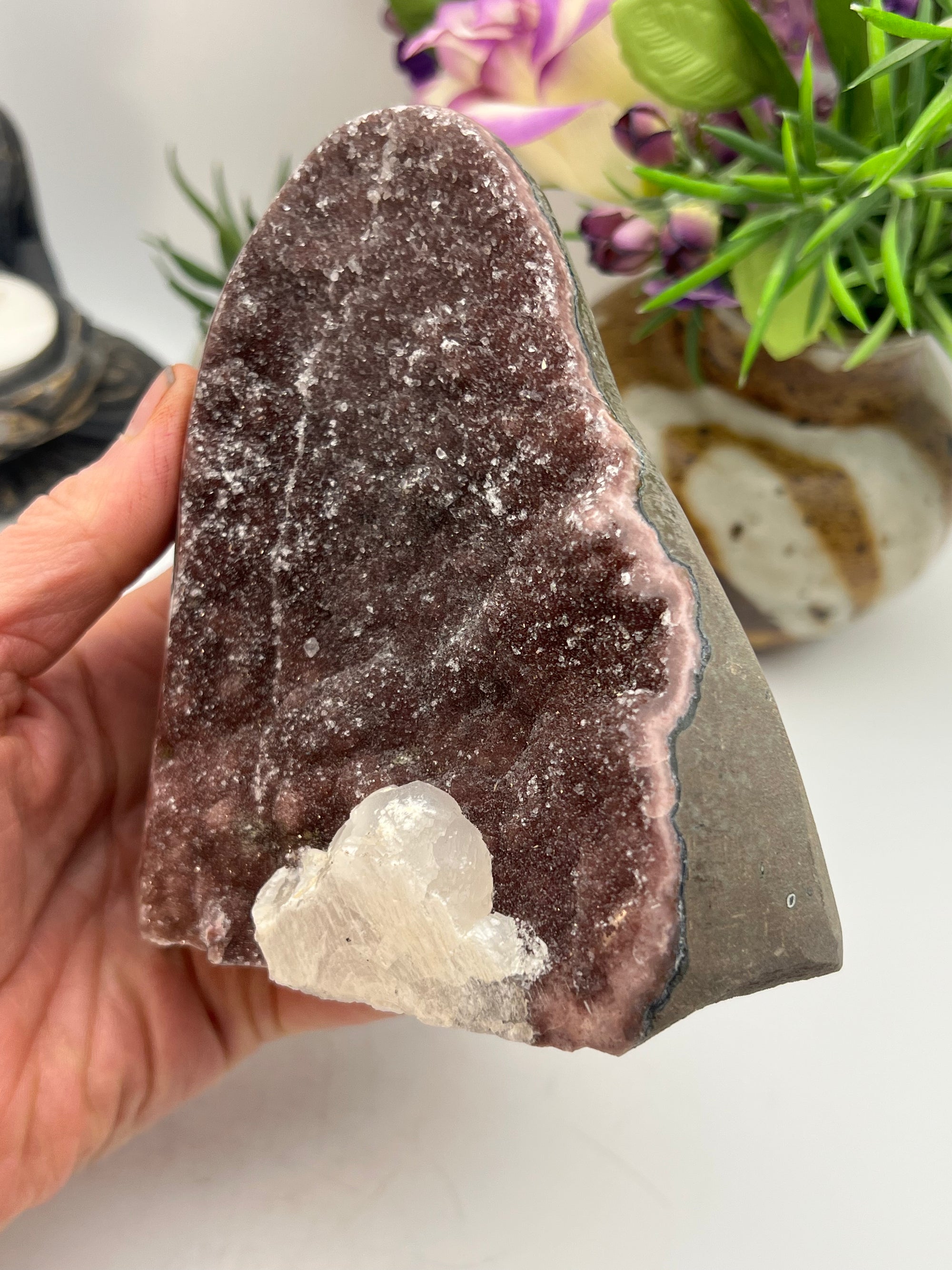 Rainbow Amethyst with Calcite from Brazil